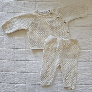Cream Textured Baby Sweater and Pants Set